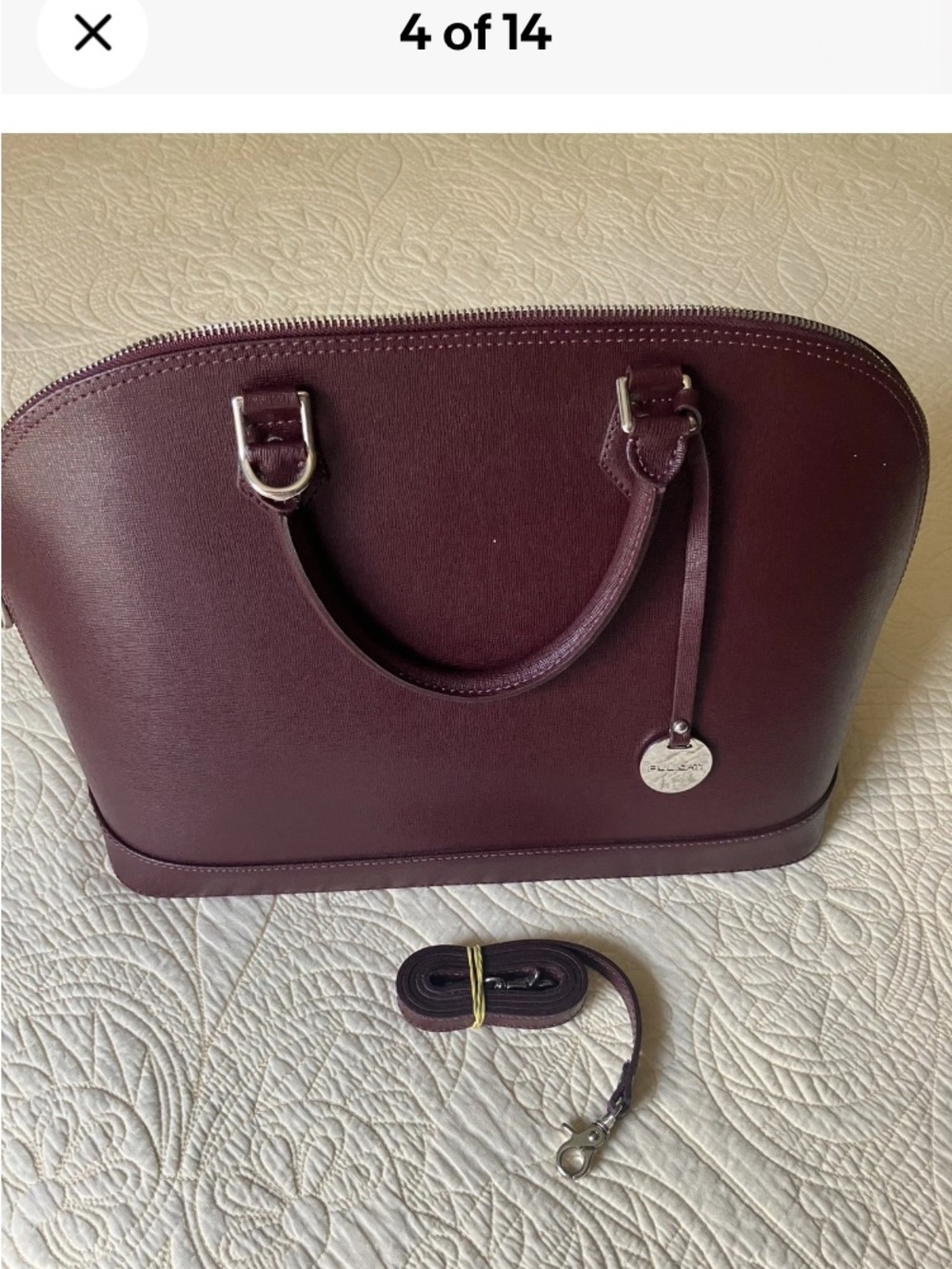 Pulicati Italian Bordeaux Saffiano Leather Dome Satchel w/ adj Strap.